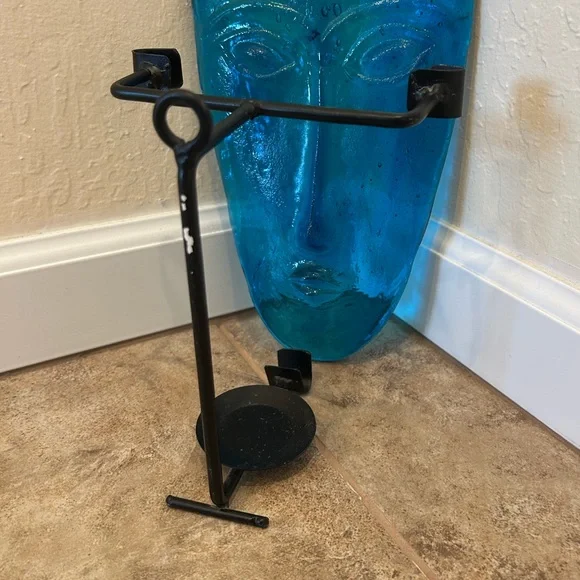 Teal Blue Glass Face Wall Art / Sconce / Candleholder - Picture 6 of 13